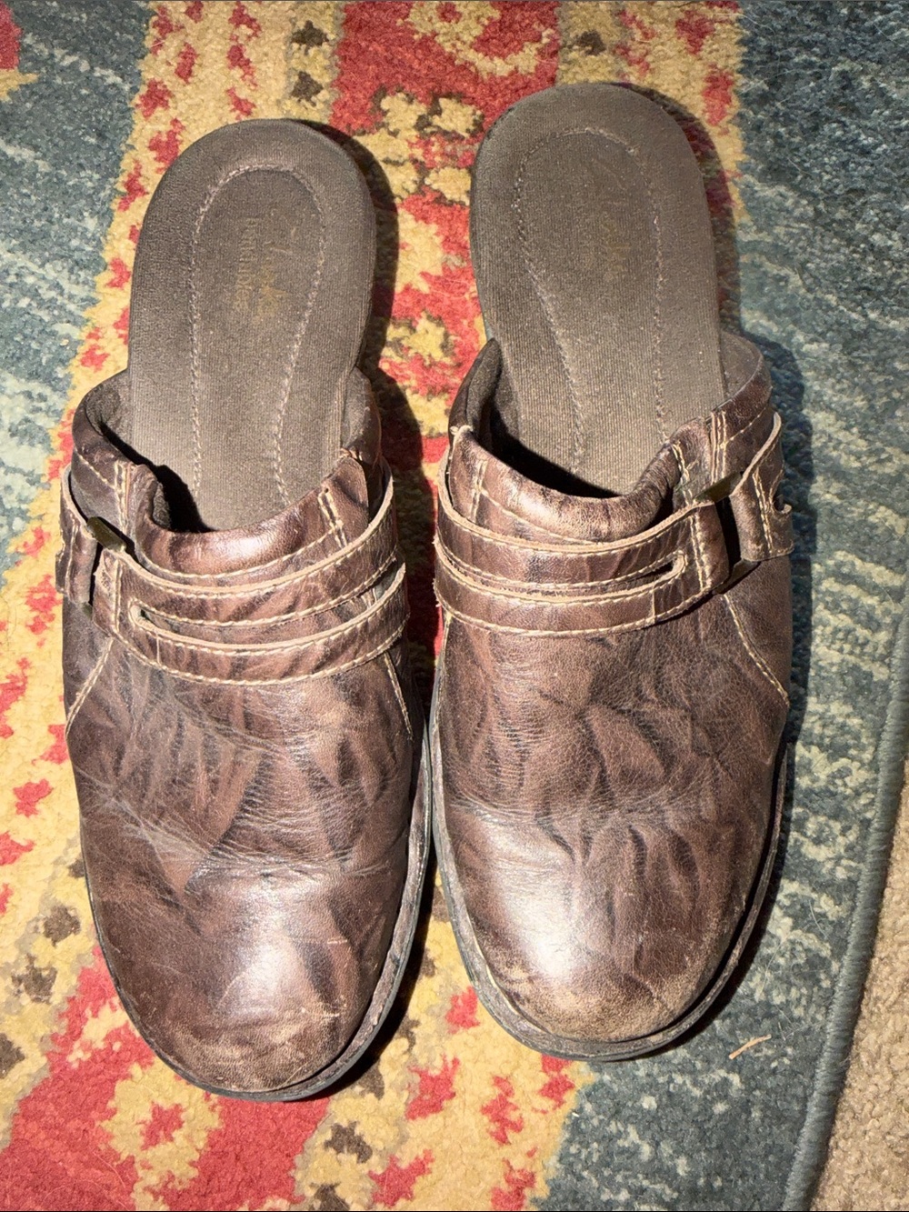 Clarks Dark Brown Leather Slip-On Clog Mules